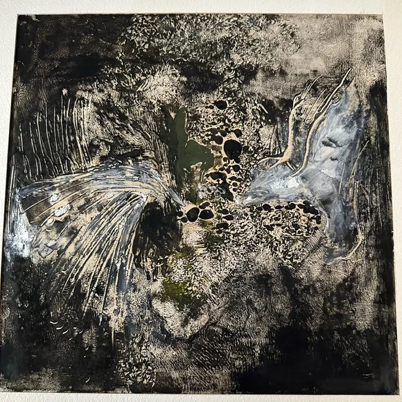 Original Acrylic Painting Black, Gold and White